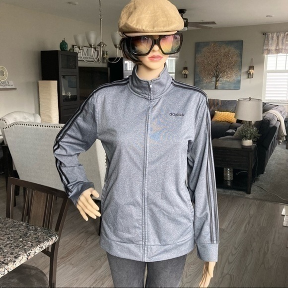 💋 Adidas grey black striped track jacket coat NWOT - Picture 2 of 8